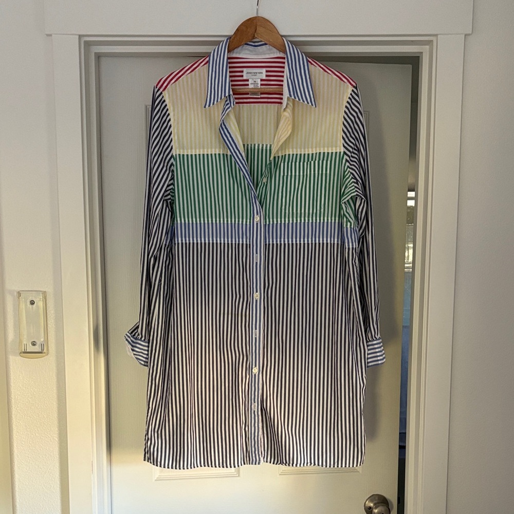 Striped Multicolor Button-Up Shirt-Dress